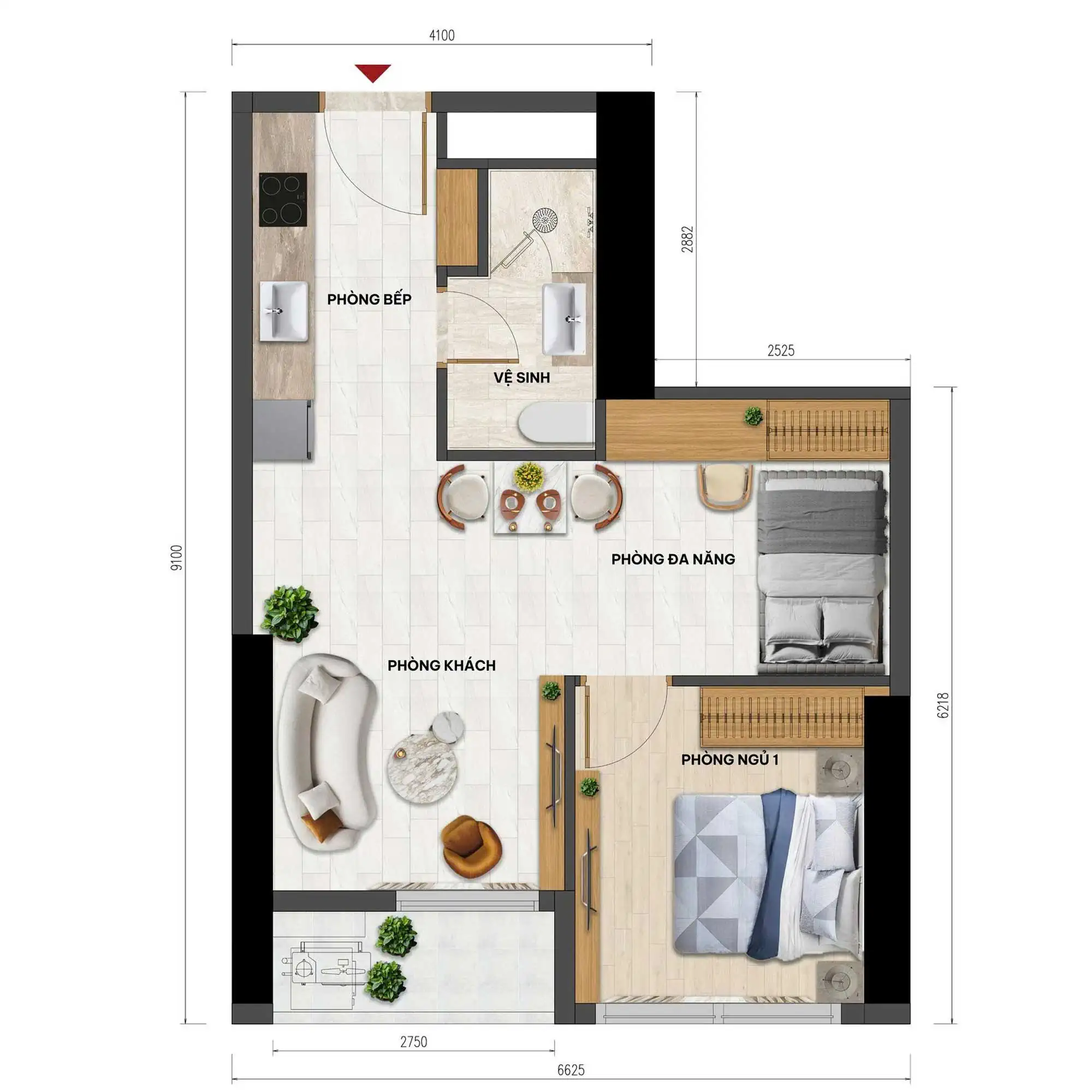 Không gian căn hộ 1 phòng ngủ Ascott Tây Hồ