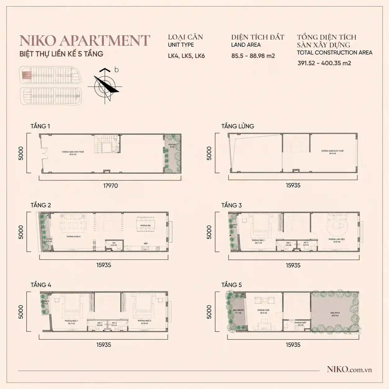 Mặt bằng Niko Garden – Liền kề 4, 5, 6