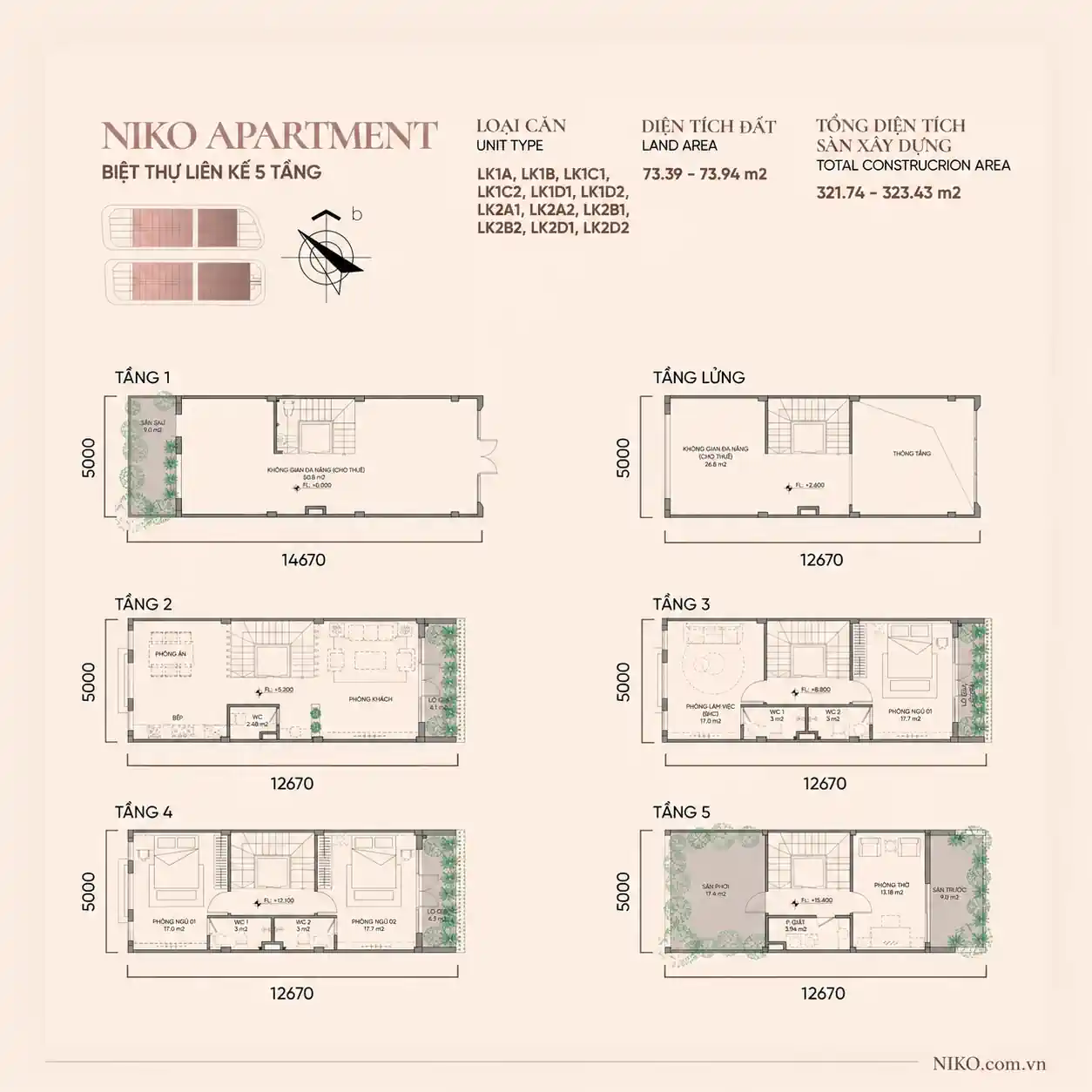 Mặt bằng Niko Garden – Liền kề 73m2