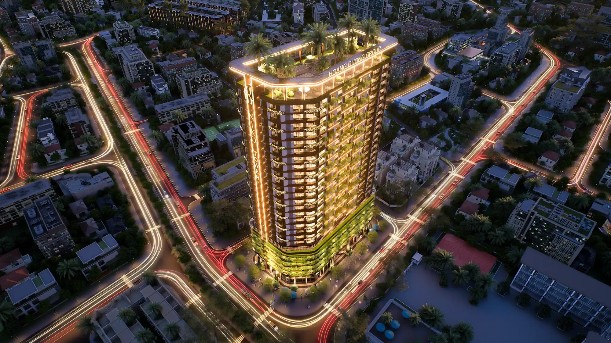 Phối cảnh NIKO Tower ban đêm Flycam